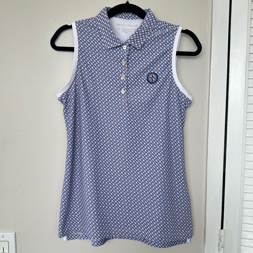 Peter Millar Sleeveless Golf Polo Blue / Light Pink Chain Link Print Women’s M